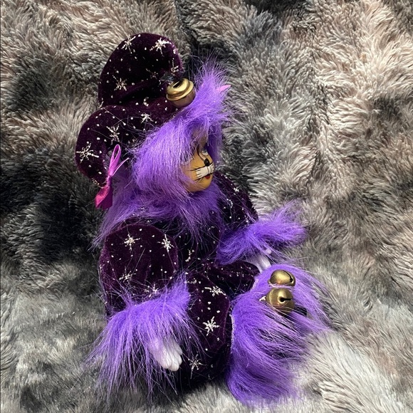 Two Vintage Purple Jester Dolls with Porcelain Heads and Bells - Picture 9 of 16
